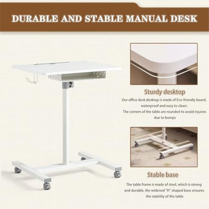 Portable Bedside Table with Drawer, Standing Desk with Wheels, Height Adjustable Laptop Desk, Movable Sofa Side Table, Easy to Install(White) - color: White