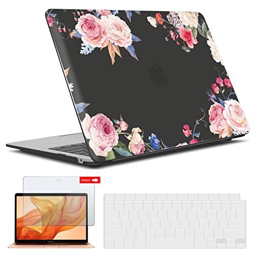 IBENZER Compatible with New MacBook Air 13 inch case 2022 2021 2020 M1 A2337 A2179 A1932, Hard Shell Case&Keyboard Cover&Screen Film for Mac Air 13 with Touch ID (2018-2022), Peony, AT13-CFL+2 - color: Peony