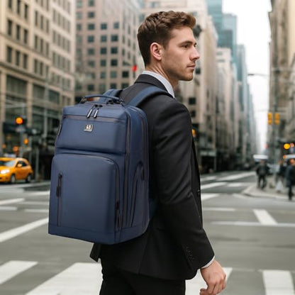Expandable Business Backpack with 17" Laptop Compartment - Waterproof, Airline Approved, 33L-42L Capacity, for Work & Travel, Blue - color: Blue