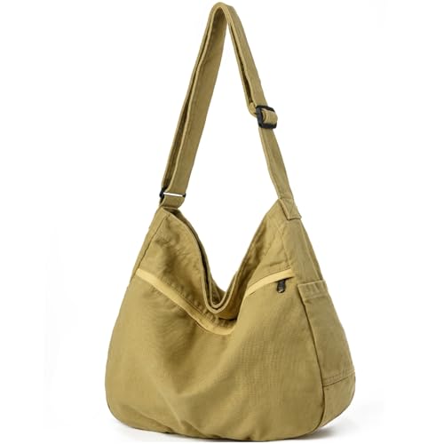 Canvas Hobo Crossbody Tote Bag for Women & Men Large Messenger Bag | Canvas Purses for Women Multi-Pocket Casual Shoulder Handbag for Travel Work Daily Shopping - color: 1-khaki Green