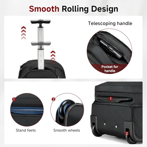 Vessgra Backpack for Men 45L Rolling Backpack, 17.3 Inch Travel Backpack, 4-Wheel Spinner Design Laptop Backpack for Men Work Business,Black (1Pc Black Backpack with 3 Packing Cubes)
