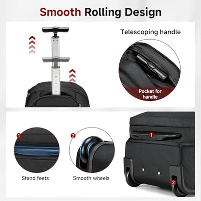 Vessgra Backpack for Men 45L Rolling Backpack, 17.3 Inch Travel Backpack, 4-Wheel Spinner Design Laptop Backpack for Men Work Business,Black (1Pc Black Backpack with 3 Packing Cubes)