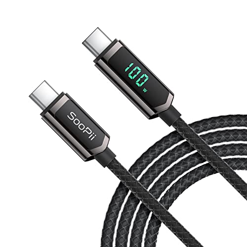 SOOPII 100W USB C Cable, 6.6FT Nylon Braided USB C to USB C Cable, Fast Charging Type-C Cable with LED Display for lPhone 15/15 Pro/15 Plus, MacBook Pro, Samsung Galaxy S22/S10, Pixel, LG - color: Black, size: 6.6 Feet 100W