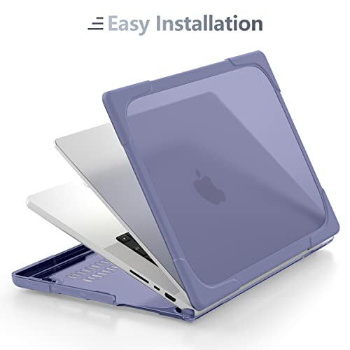 Batianda Heavy Duty Case for MacBook Pro 14 inch 2026-2021, Lavender Grey | Fits M5/M4/M3/M2/M1 Pro Max Chip, Ergonomic Foldable Stand Holds 22 lbs, Shockproof Bumper, Matte Translucent Hard Shell - color: Lavender grey