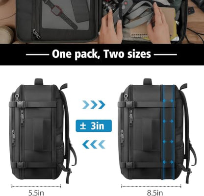 Travel Backpack with LifetimeWarranty,Expandable Carry on Backpack,Black | Expands 35L to 45L,Fits 17.3"Laptop Notebook,Water Resistant Weekender Backpack Business Trips Cable Access Port,Daily Travel - color: Black, size: Standard（35L-45L）