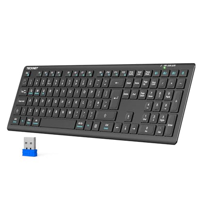 TECKNET Bluetooth Keyboard Rechargeable 4-Device (2.4G+BT) | Multi-device Free Switching, Ultra-Slim, Numeric Keypad, Quiet Full Size Wireless Keyboard for PC/Laptop/Smart TV/Phone - color: Black