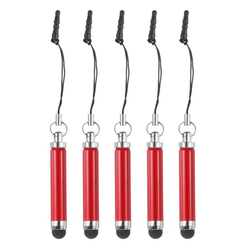 MECCANIXITY 5pcs Metallic Stylus Pen Retractable Aluminum Alloy Mini Capacitive Pens for Universal All Touch Screen Devices, Red - color: Red
