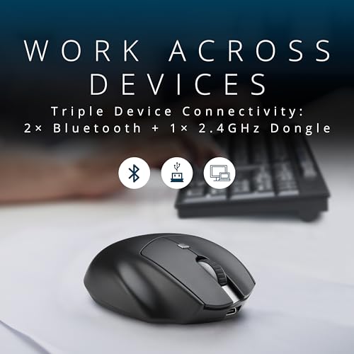 Kensington Wireless Mouse, Pro Fit Ergo MY435 EQ Rechargeable Mouse, Fits Small to Medium-Size Hands, Programmable Buttons, Quiet-Click Buttons, Bluetooth 5.0 & 2.4GHz Connection - Black (K72501NA) | Fits small to medium hands, programmable and quiet-clic