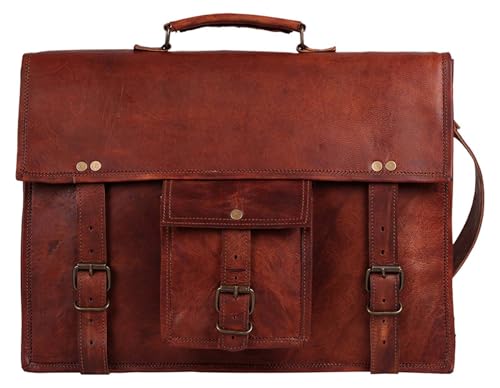 Leather Messenger Bag for Men - 14" Full Grain Leather Laptop Briefcase - Vintage Computer Satchel Travel Crossbody Bag for Office & Work - color: 14 Inches (Brown)