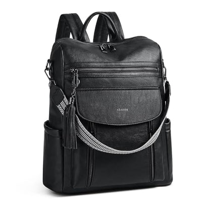 Laptop Backpack for Women 15.6 inch,Travel Leather Backpack Purse Nurse Teacher Carry on Backpack Computer Bag,Professional Water-Resistant College Business Work Casual Daypack,Two-tone Black - color: Two-tone Black