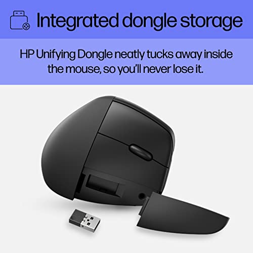 HP 920 Ergonomic Vertical Mouse Wireless Bluetooth 5.3 & USB Dongle, 5 Programmable Buttons, 16 Week Battery, Multi-Device, Multi-OS - style: Vertical Ergo