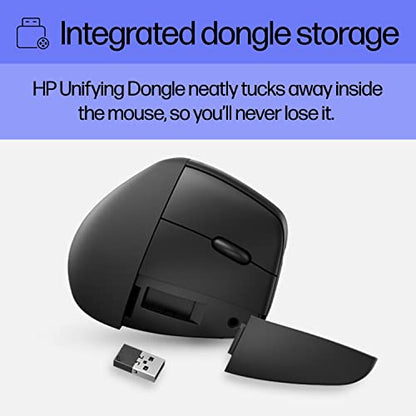 HP 920 Ergonomic Vertical Mouse Wireless Bluetooth 5.3 & USB Dongle, 5 Programmable Buttons, 16 Week Battery, Multi-Device, Multi-OS - style: Vertical Ergo