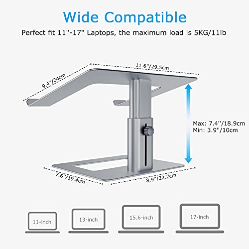 BoYata Laptop Stand, Height Adjustable Laptop Riser for 11-17" Laptops | Ergonomic Laptop Stand for Desk, Ventilated with U-Shaped Open Design, Sturdy Notebook Stand for 10-17'' Laptops, Grey - color: Grey