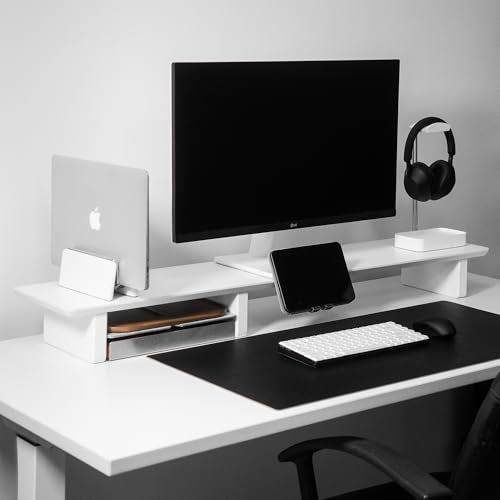 Raico Verical Laptop Stand MacBook Walnut Wood Dual Laptop Vertical Setup Holder Stand (Matte White, Single Slot | Adjustable) - color: Matte White, size: Single Slot | Adjustable
