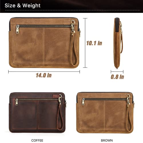 Top Grain Leather 14.2" Laptop Case Bag, Zip Pockets Design, Compatible with MacBook Air 13" M2 A2681 M1 A2337 A2179 A1932/Pro 13" M2 M1 A2338 A2251 A2289 A2159 A1989 A1706, Coffee 14.2 Inch - color: 【Bag】Horizontal Zip & 2 Pockets - Coffee, size: 14.2" -