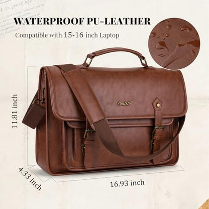 MOSISO 3 in 1 Laptop Bag, 15.6 inch PU Leather Shoulder Bag | Briefcase Messenger Satchel Laptop Backpack, 15-16 inch Computer Bags Handbag Bookbag, Brown - color: Brown, size: 15.6 inch