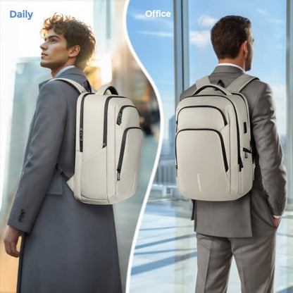 17.3 Inch Laptop Backpack for Men Women, 30L Travel Backpack | Carry-On Flight Approved,Work Computer Backpack with USB A&C Port,Business Laptop Bag,WaterResistant Anti-Theft Daypack - color: White