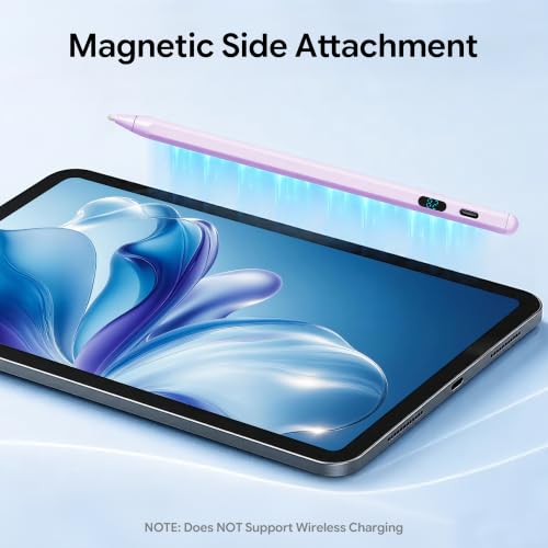 LED Battery Display Stylus Pen, Fast Charging Active Digital Pencil for iPad iPhone Samsung Android Tablets, Low Latency & Tilt Sensitivity for Note Taking/Drawing, No Bluetooth Needed (Purple) - color: Purple