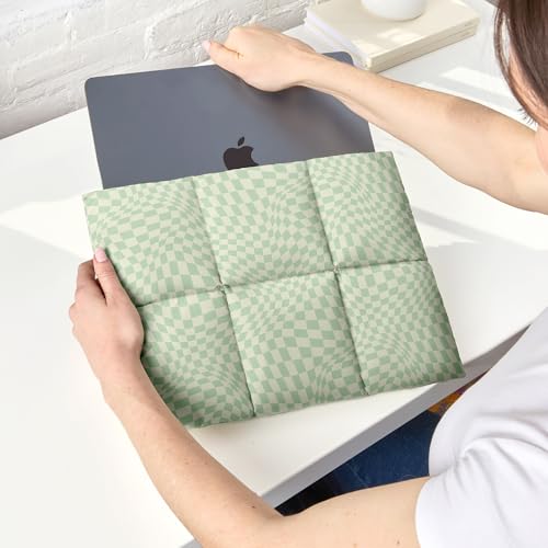 Vandel Puffy Laptop Sleeve 13 inch - 14 inch Waterproof Laptop Sleeve Case | Compatible with 13 inch MacBook Air/Pro 13 / MacBook Pro 14, iPad Pro 12.9, 13.3 in HP Dell, Air Case, Computer Bag Cover - color: t. Grid Green Liquid Checker