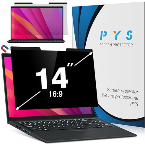 PYS Magnetic Laptop Privacy Screen 14 Inch (16:9 Aspect) - Anti-Glare Blue Light Filter, Removable Privacy Screen Protector Compatible with HP/Dell/Acer/Lenovo/Samsung/ASUS (12.2x6.9inch/ W x H) - size: 14 Inch Diagonal (16:9)