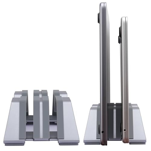 Adjustable Dual Vertical Laptop Stand - Supports 2 Devices Holder, Fit for All Laptops(10-30mm Thickness) - Fashion Design, Adjustable Width, Anti-Slip & Scratch-Resistant, Patented Design - color: Space Gray, size: 2 Slot (For 2 device)