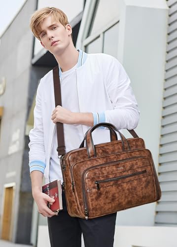 Leather Messenger Bag for Men&Women 17 Inch Leather Laptop Bag,Water-Resistant Large Shoulder Satchel Office,Work - color: Brown