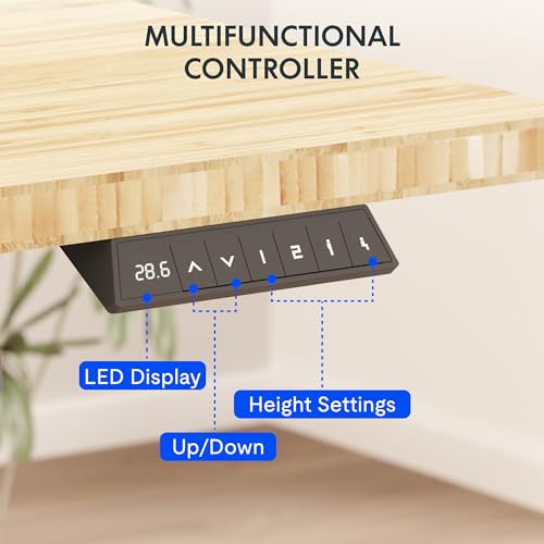 FLEXISPOT EN2 55"x28" Bamboo Electric Standing Desk with Power Strip | Solid Bamboo Desktop, Cable Management, Convenient Clamp Power Strip, And Clean Home Office Setup, Grey Frame - color: Bamboo Top + Grey Frame, size: 55x28"