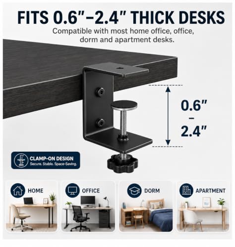Desk Extender Tray with Drawer, 24 x 12 in, Clamp On Desk Shelf, Black | Extension Table Extender, Keyboard Tray Arm Rest, Front or Side Mount, 55 lbs, Home Office Gaming