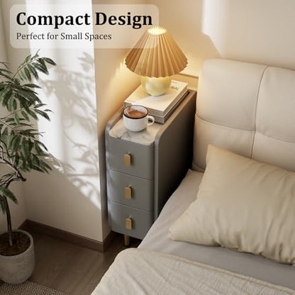 AQIMUELE Narrow Nightstand with Drawers, Narrow Side Table Leather, Small Bedside Tables for Bedroom. (Dark Gray) - color: Dark Gray, size: 7.8"W x 15"D x 22.8"H