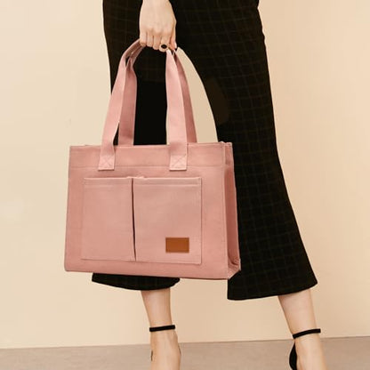 Canvas Laptop Tote Bag for Women | 15.6" Laptop Compartment - color: Pink