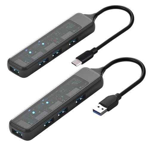 2 Pack 4 Port USB C Hub and USB A Hub, 5Gbps Data Transfer, multiport Adapter for PC, Laptop, iMac, Surface,MacBook Pro and More (2 Pcs) - style: USB+Type-c(2pcs)
