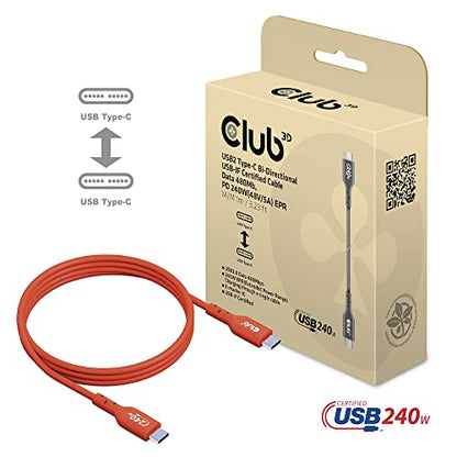 Club 3D CAC-1511 USB2 Type C to Type C Certified Bi-Directional Cable with 240W Charging, 480Mb Data Transmission EPR 1m - 3.28ft - size: 1m - 3.28ft