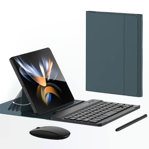 for Samsung Galaxy Z Fold 8 Ultra/8/7/6/5 Keyboard and Mouse, Portable Mini 7.9 inch Bluetooth Keyboard with Leather Stand Case and Pen, 4 in 1 Travel Set for Fold8 Wide Fold7 Accessories - color: Green