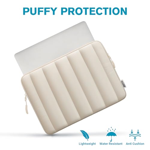 TECOOL Puffy Laptop Case 14 inch, Laptop Sleeve 14 inch for 14" Lenovo Thinkpad Ideapad HP EliteBook Pavilion Dell Chromebook,Protective Waterproof Sleeve MacBook Air 15 M5-M1 2026 2025,Beige - color: Beige, size: 14 Inch