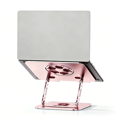 360°Rotating Laptop Stand, Ergonomic Adjustable Foldable Notebook Riser, Metal Computer Holder Compatible with 10-17.3" Laptops, Desktop Printer Stand, for Home & Office (Pink) - color: Pink