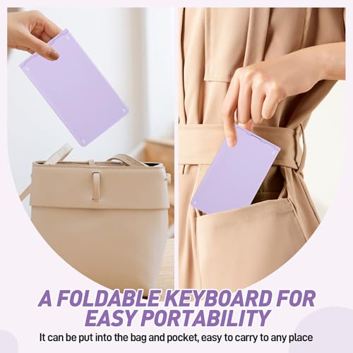 Foldable Mini Rechargeable Bluetooth Keyboard and Mouse Combo, 2.4G Wireless and Bluetooth,(Sync Up to 3 Devices), Ultra-Slim Travel Folding Keyboard for iPhone iPad Mac Android Windows iOS(Purple) - color: purple