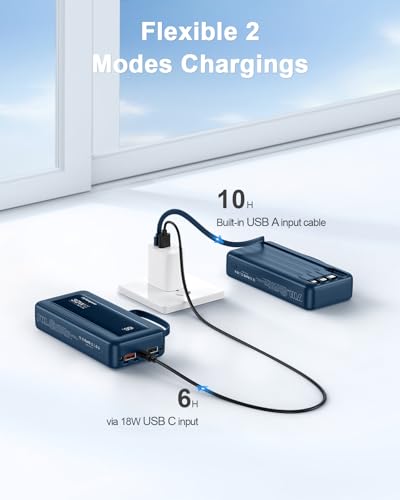Portable Charger 27000mAh 30W Fast Charging Power Bank | Built-in Cables, LED Display, 6 Outputs & 2 Inputs, USB C Battery Pack, Compatible with iPhone, Samsung, Google - color: Dark Blue, size: 27000Mah