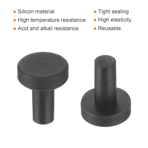 uxcell High Temp Silicone Plug Mount Dia 3mm/0.12 inch t Shaped Rubber Stopper Hole Plugs for Powder Coating Plating Waterproof Plugs Sealing Plugs Black Pack of 12(OD 7mm) - size: 3x7mm