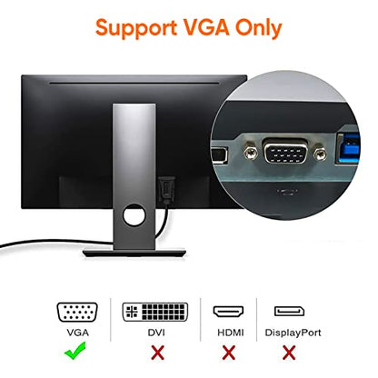 CableCreation USB 3.0 to VGA Cable 6 Feet, VGA to USB Adapter Cord 1080P @ 60Hz, External Video Card, Only Support Windows 10/8.1/8 / 7 / macOS (NO XP/Vista), Black