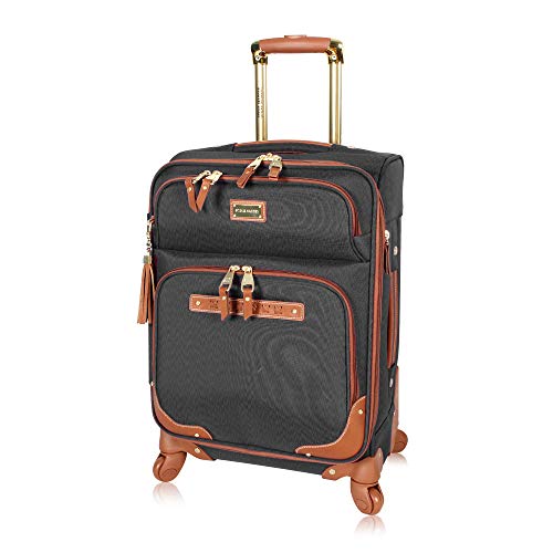Steve Madden Designer Luggage Collection - Lightweight Softside Expandable Suitcase for Men & Women - Durable 20 Inch Carry On Bag with 4-Rolling Spinner Wheels (20in, Global Black) - color: Global Black, size: 20 inches