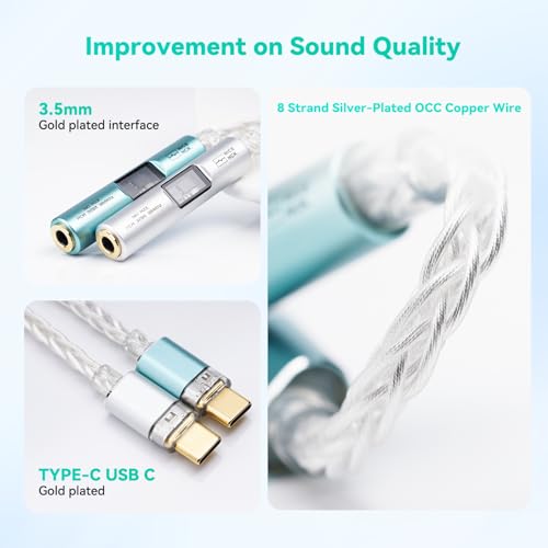 NICEHCK NK1 MAX Silver CX31993 Dual Chip USB C to 3.5 HiFi DAC Amp Cable | DAC dongle with CX31993+MAX97220 dual chips, upgraded 8-strand silver-plated OCC cable,supports 32bit/384kHz lossless audio - color: Pale Silver