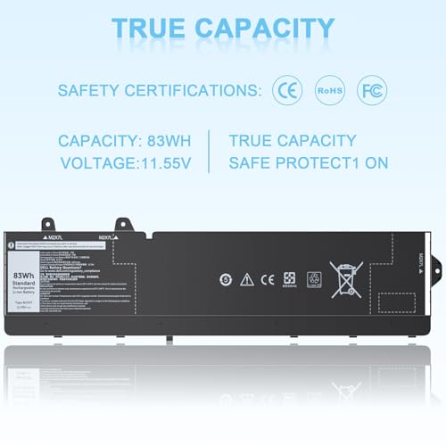 RCVVT Laptop Battery Compatible with Dell Precision 7770 7670 7780 7680 Mobile Workstation Notebook Series X9FTM 05JMD8 5JMD8 0965V4 965V4 X26RT 0X26RT P114F P114F001 P114F002 P115F 11.55V 83Wh - size: RCVVT