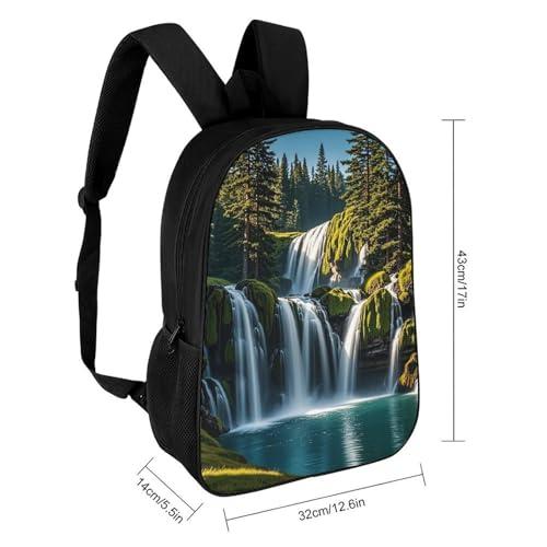 17-Inch Laptop Backpack Water-Resistant Green Pine Waterfall Daypack with Shoulder Strap Lightweight Casual Rucksack for Travel Commuter Hiking Outdoor Activities 20l Black