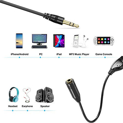 PChero 3.5mm Headphone Extension Cable with Volume Control, 3.3FT | Male to Female, Stereo Audio Jack Extender Aux Extension Adapter Cord, for Headset Earphones Smartphones Tablets MP3 Players - size: 3.3 ft, 1 Pack