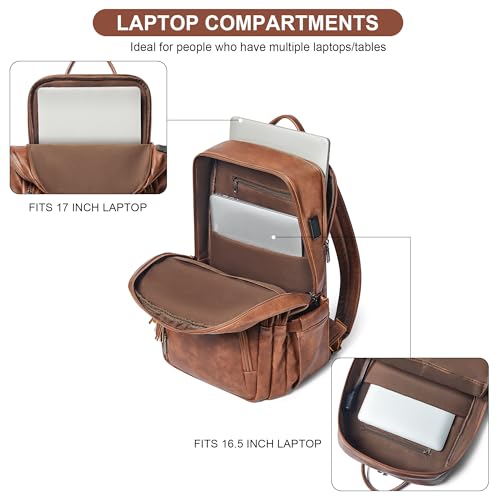 Shrrie 17 Inch Laptop Backpack for Women,Vegan Leather Backpack Purse,28L Work Business College Travel Computer Backpacks with Pouch Pocket for Large Capacity Cup & USB Charger,Caramel Brown - color: Caramel Brown