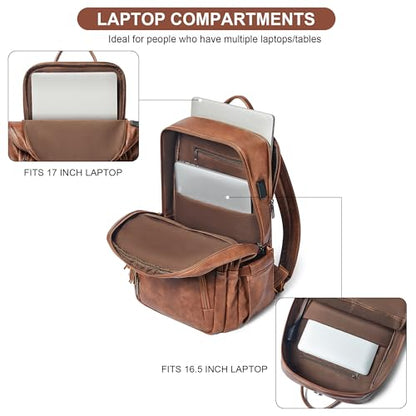Shrrie 17 Inch Laptop Backpack for Women,Vegan Leather Backpack Purse,28L Work Business College Travel Computer Backpacks with Pouch Pocket for Large Capacity Cup & USB Charger,Caramel Brown - color: Caramel Brown