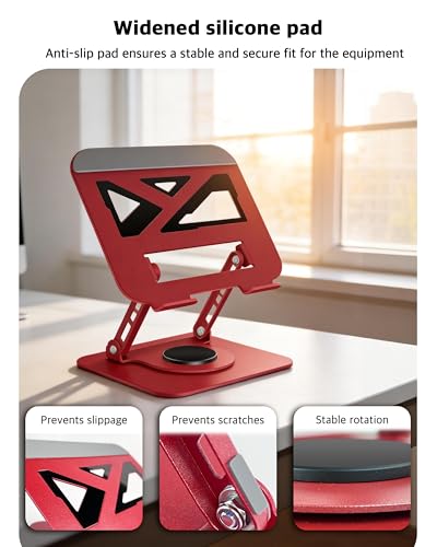 3-Year Red Swivel Laptop Stand-360° Rotating,Ergonomic Adjustable Metal Design,Fits10-16 Laptop Stand,Ideal for Desk Office & Travel,Foldable&Portable,Mechanical Style,Perfect for Everyone - color: Red