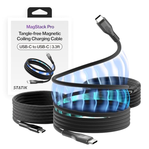 Statik MagStack Pro USB C to USB C Coiling Magnetic Charging Cable,100W | Nylon Braided Tangle-Free Design, Magnetic Coiling, Data Transfer, Compatible with iPhone & Android, 3FT Black, 3 Pack - color: Black, size: 3ft (3 Pack), style: USB-C to USB-C