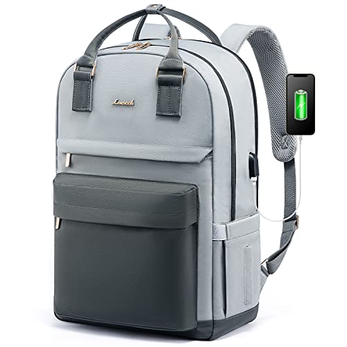 LOVEVOOK Laptop Backpack for Women Men, 17.3 Inch Laptop Bag with USB Port Fashion Waterproof Backpacks Teacher Nurse Stylish Travel Bags Vintage Daypacks Bookbag for College School Work - color: Dark Grey & Light Grey, size: 17.3 Inch