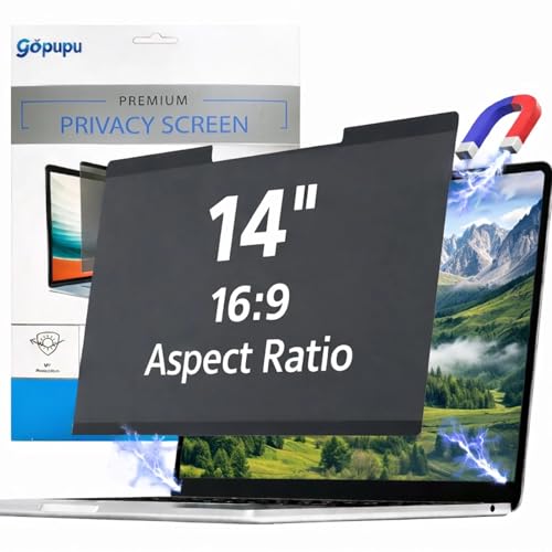 Magnetic Laptop Privacy Screen 14 Inch 16:9 Anti Spy Blue Light Glare | Removable 14 Laptop Privacy Screen Protector Shield Filter Compatible with Chromebook HP Pavilion Lenovo Thinkpad Dell Asus